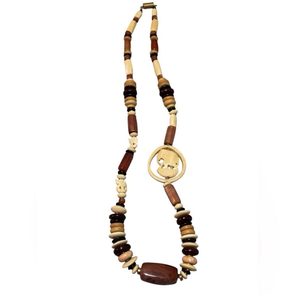 African Elephant Carved Bone Necklace – Tribal Style